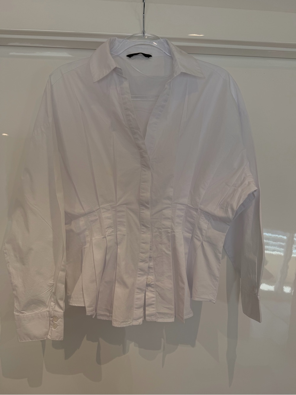 Zara White Pleated Waist Button-Down Shirt